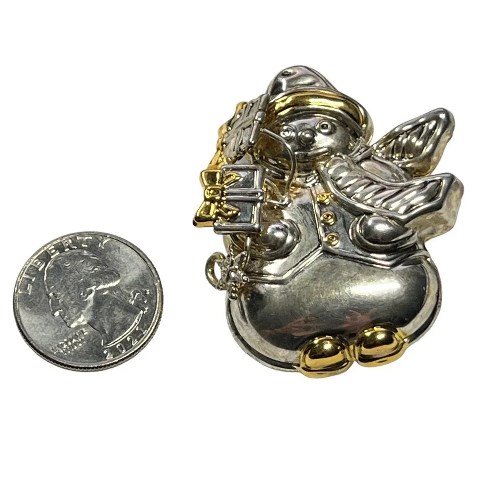 Vintage Best Snowman Brooch‎ Gold Silver Tone Christmas Winter Holiday Pin